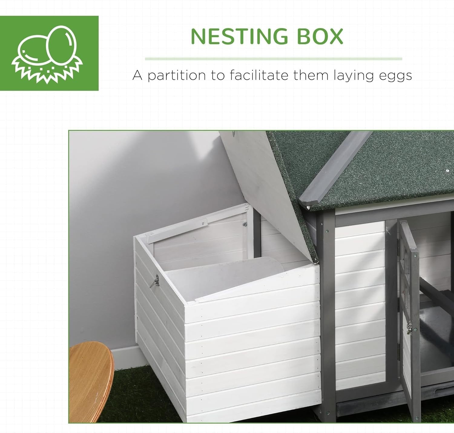 Wooden Chicken Coop with Run Nest Box Open Top Outdoor Hen House Grey