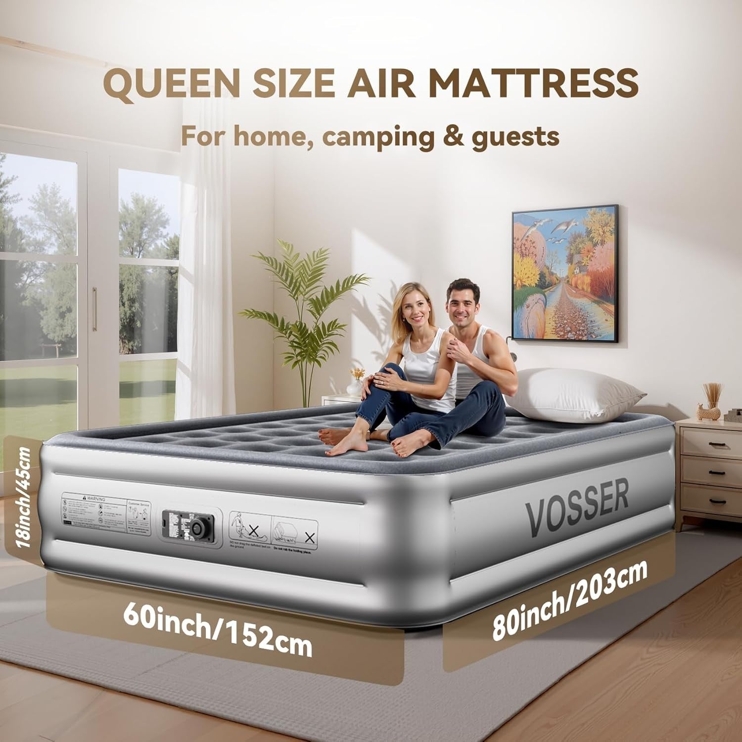 Queen Air Mattress Built In Pump 18” Raised 3 Min Inflating Air Bed