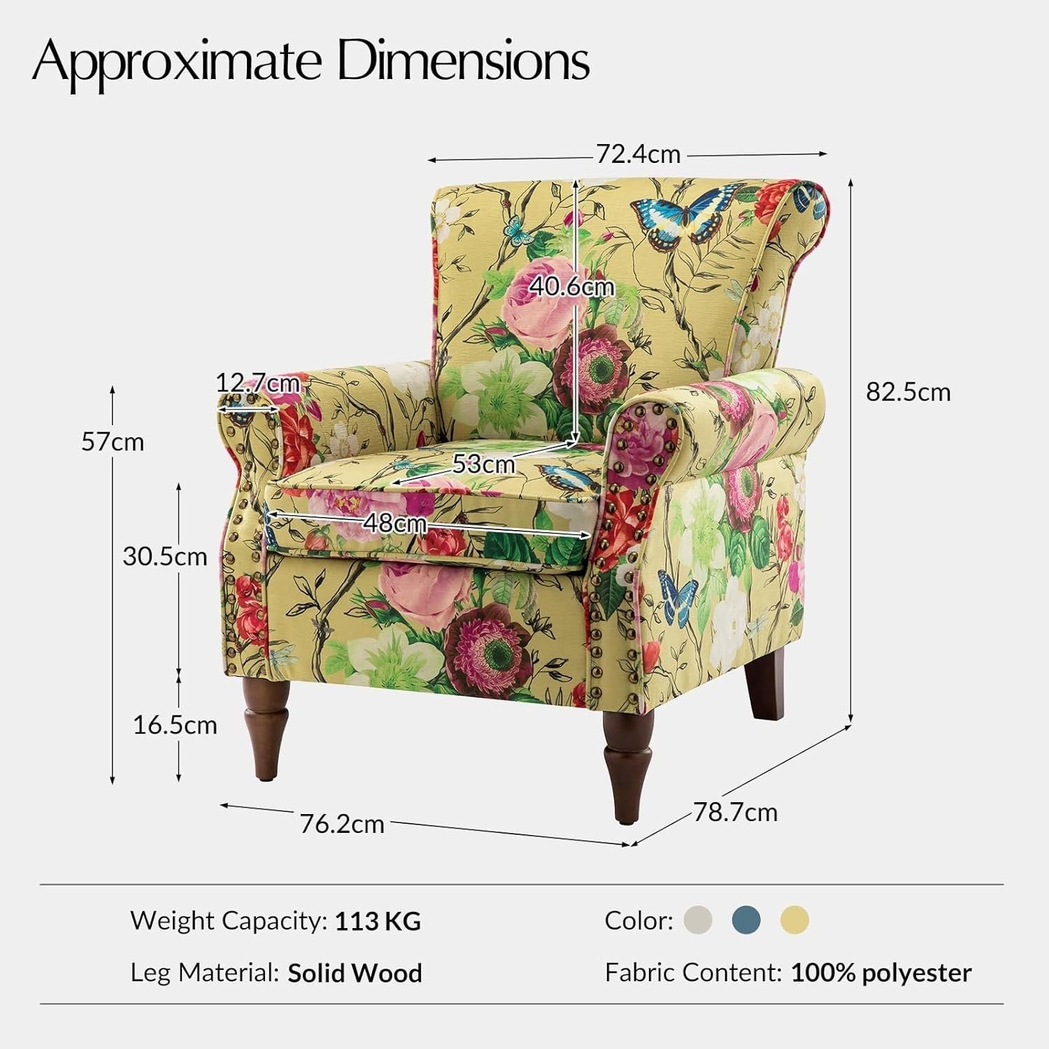 Yellow Wingback Accent Armchair Floral Upholstered Chair for Living Room