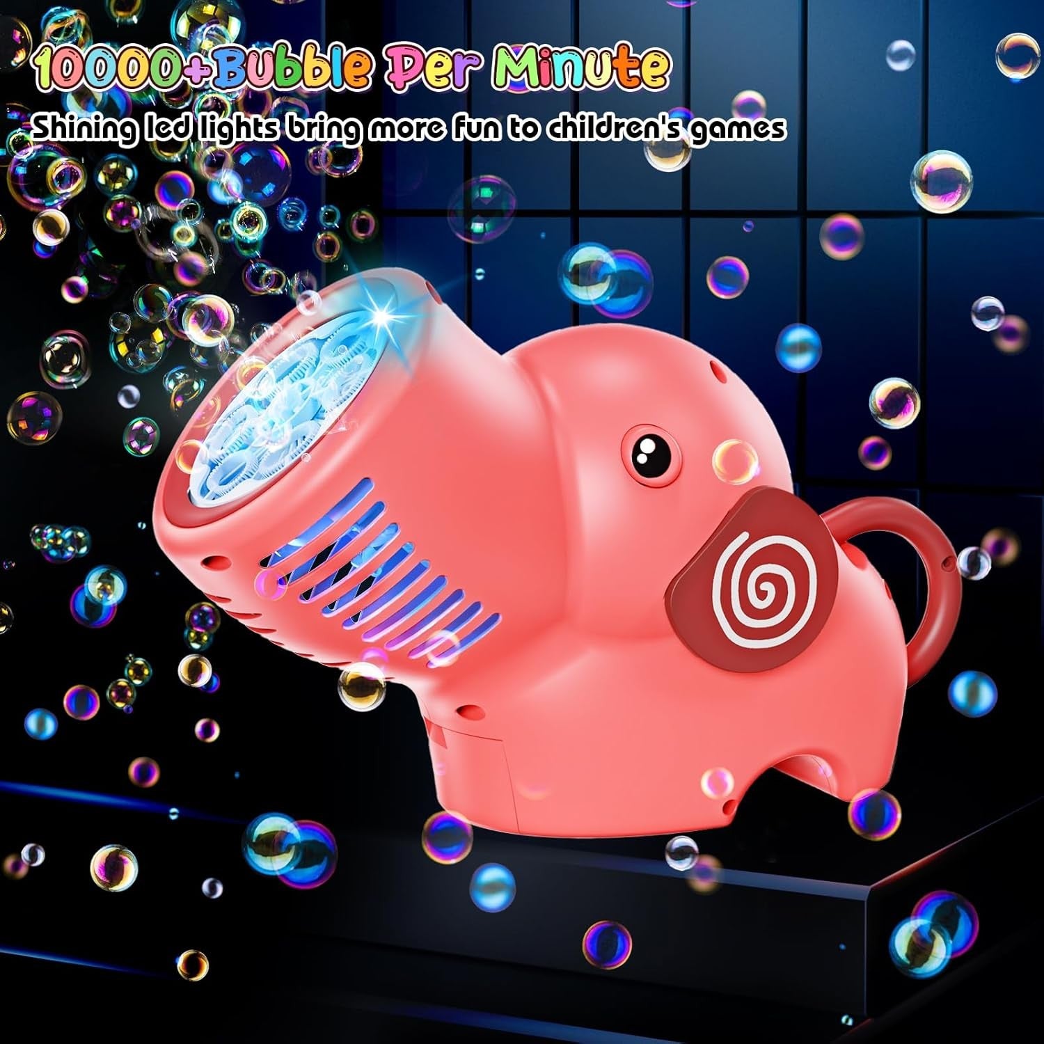 Bubble Gun LED Lights 10000 Bubbles Pink Toy