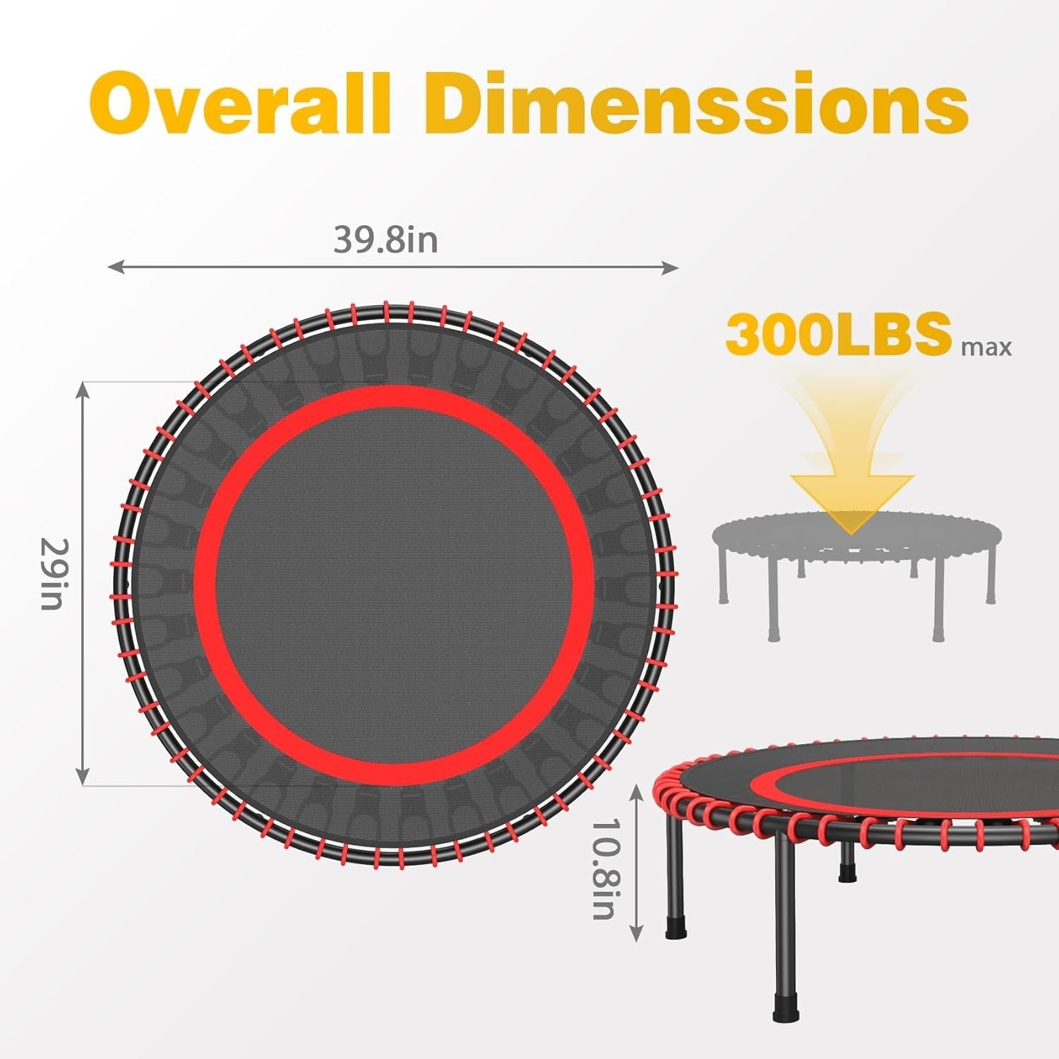 40” Fitness Rebounder Trampoline Quiet Bungee Indoor Outdoor Exercise