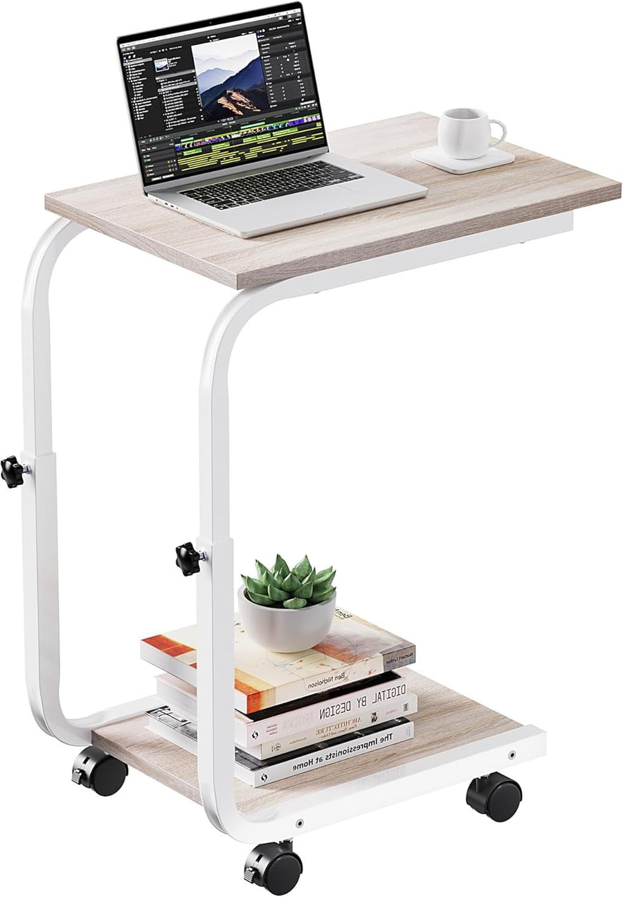Height Adjustable Side Table – 45x30x65cm End/Bedside Table Oak White