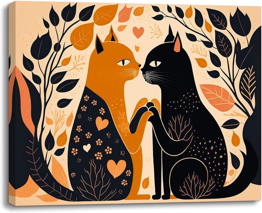 Abstract Cats Canvas Wall Art Framed 16x12 in Animal Home Decor