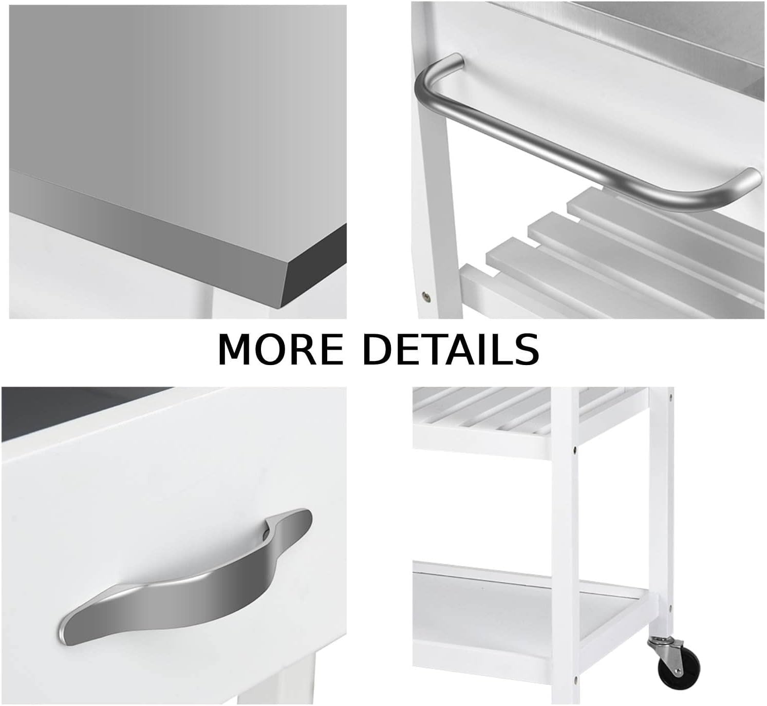 Mobile Kitchen Storage Trolley with Stainless Steel Top,Drawers & Lockable Wheel