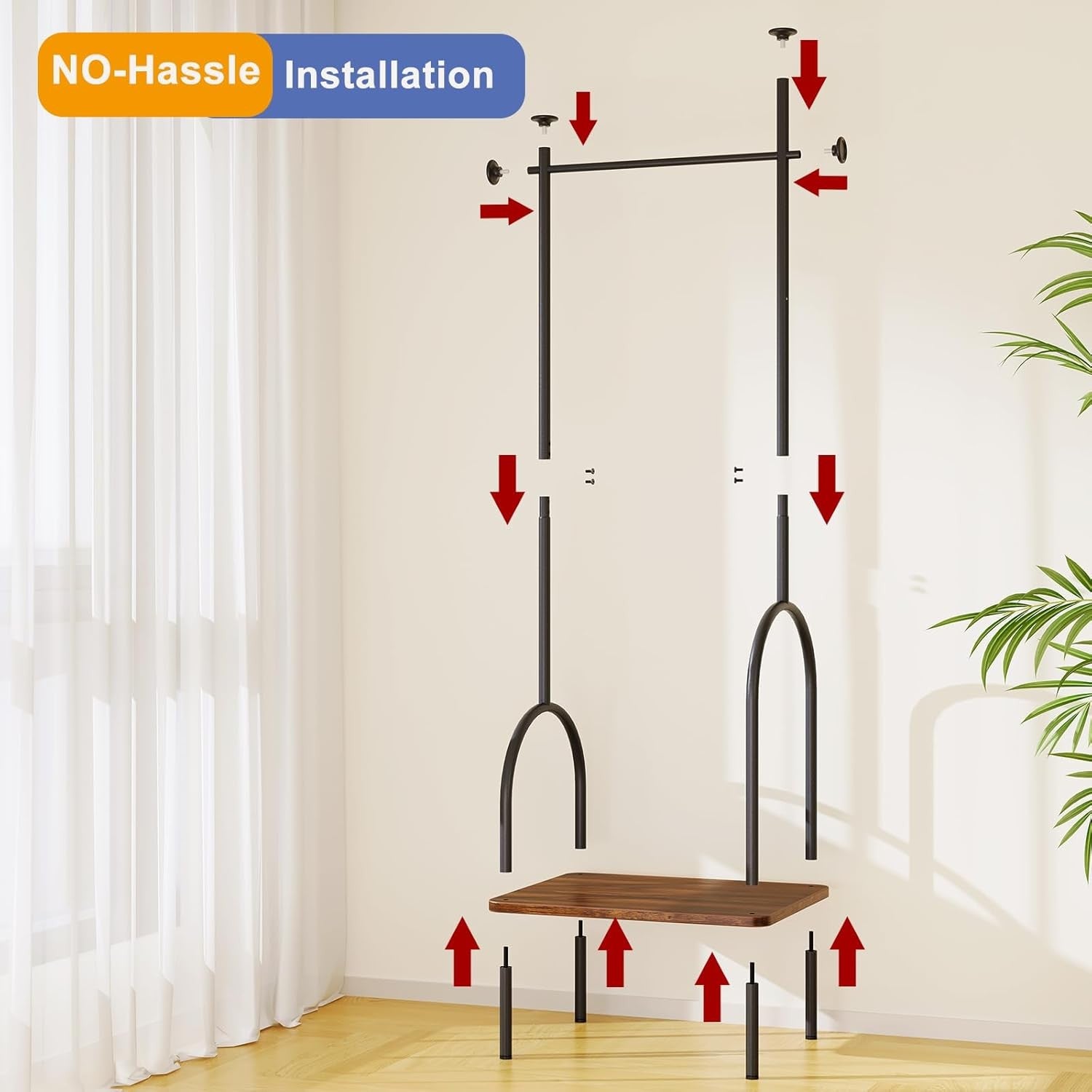Freestanding Coat Rack with Shelf 3-in-1 Hall Tree Clothes Rail 157cm Black