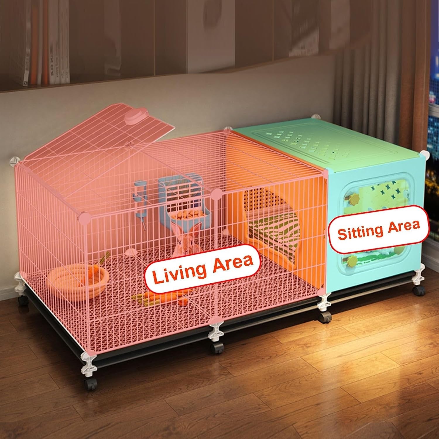 Indoor Rabbit Cage Hutch Enclosed Lounge Sliding Tray Small Pet House