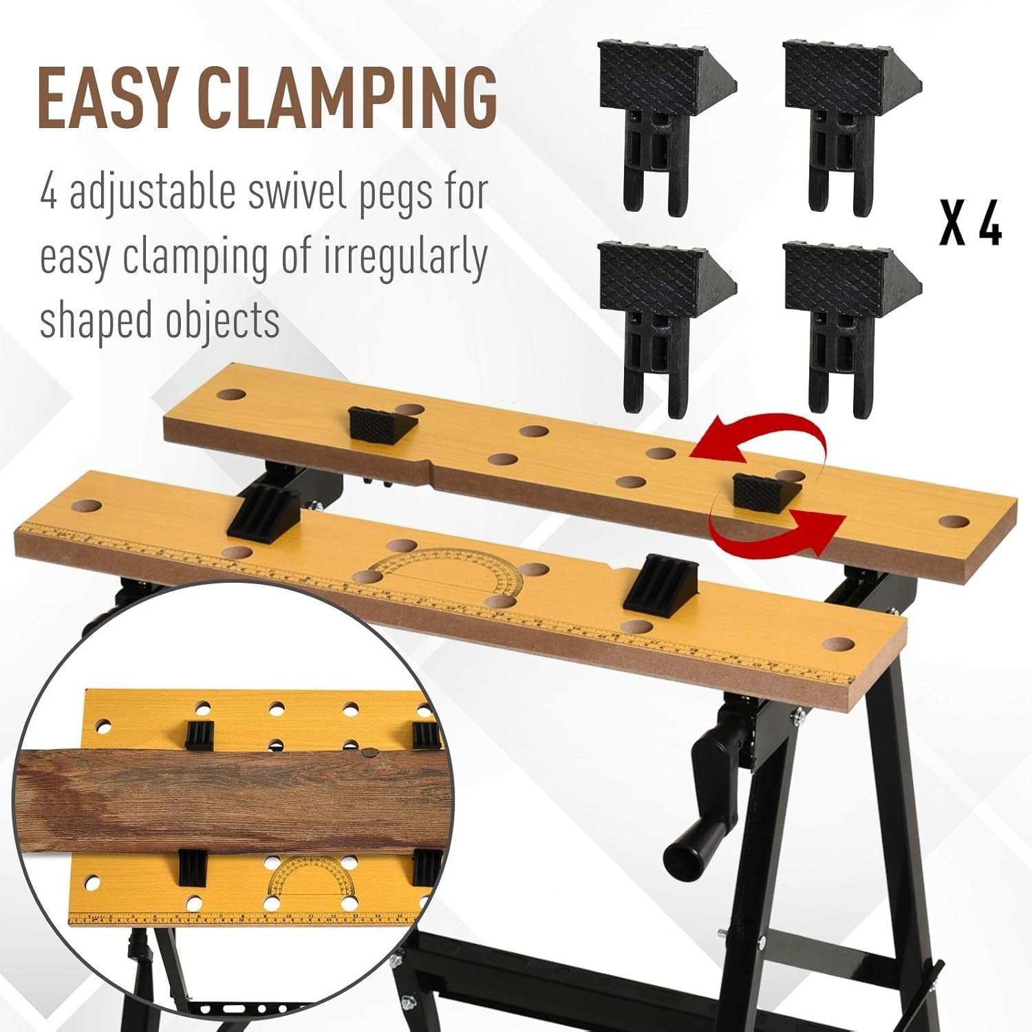 4-in-1 Folding Work Bench Sawhorse Clamp Table w/ Pegs Ruler Portable 100kg