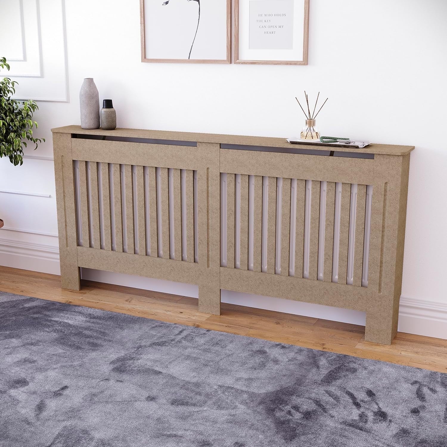 Extra Large Unfinished Radiator Cover | Modern MDF Slatted Cabinet