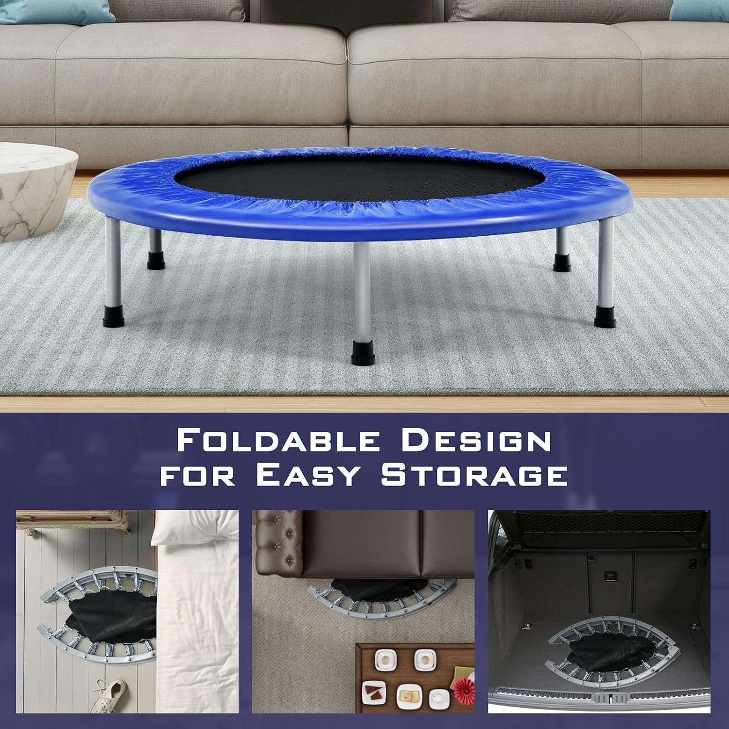38in Foldable Fitness Rebounder Trampoline Indoor Outdoor 150kg