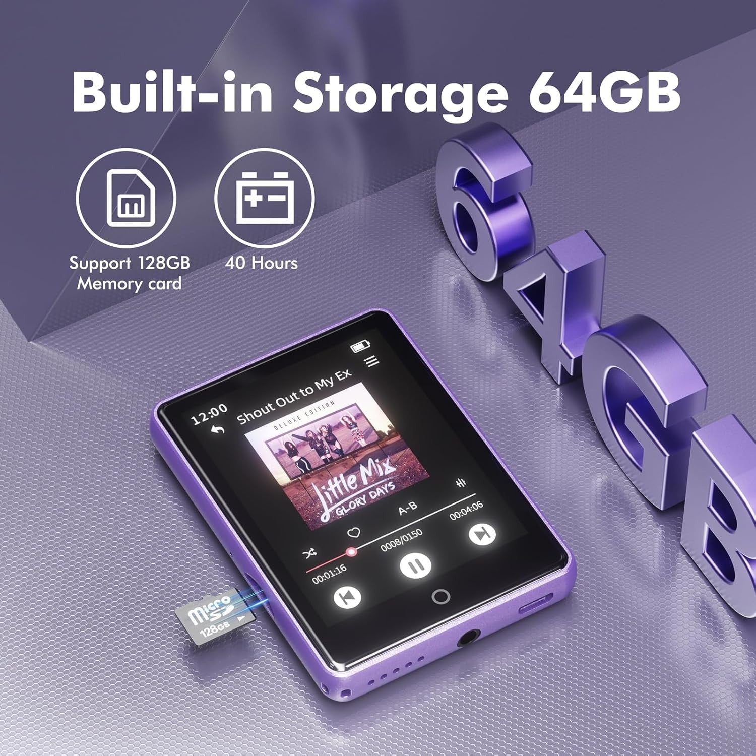 Bluetooth 5.3 64GB 2.8″ Touch MP3 Player for Kids w/ Speaker & FM Radio