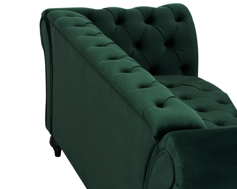 Green Velvet 3 Seater Sofa Chesterfield Style | Button Tufted Scroll Arms