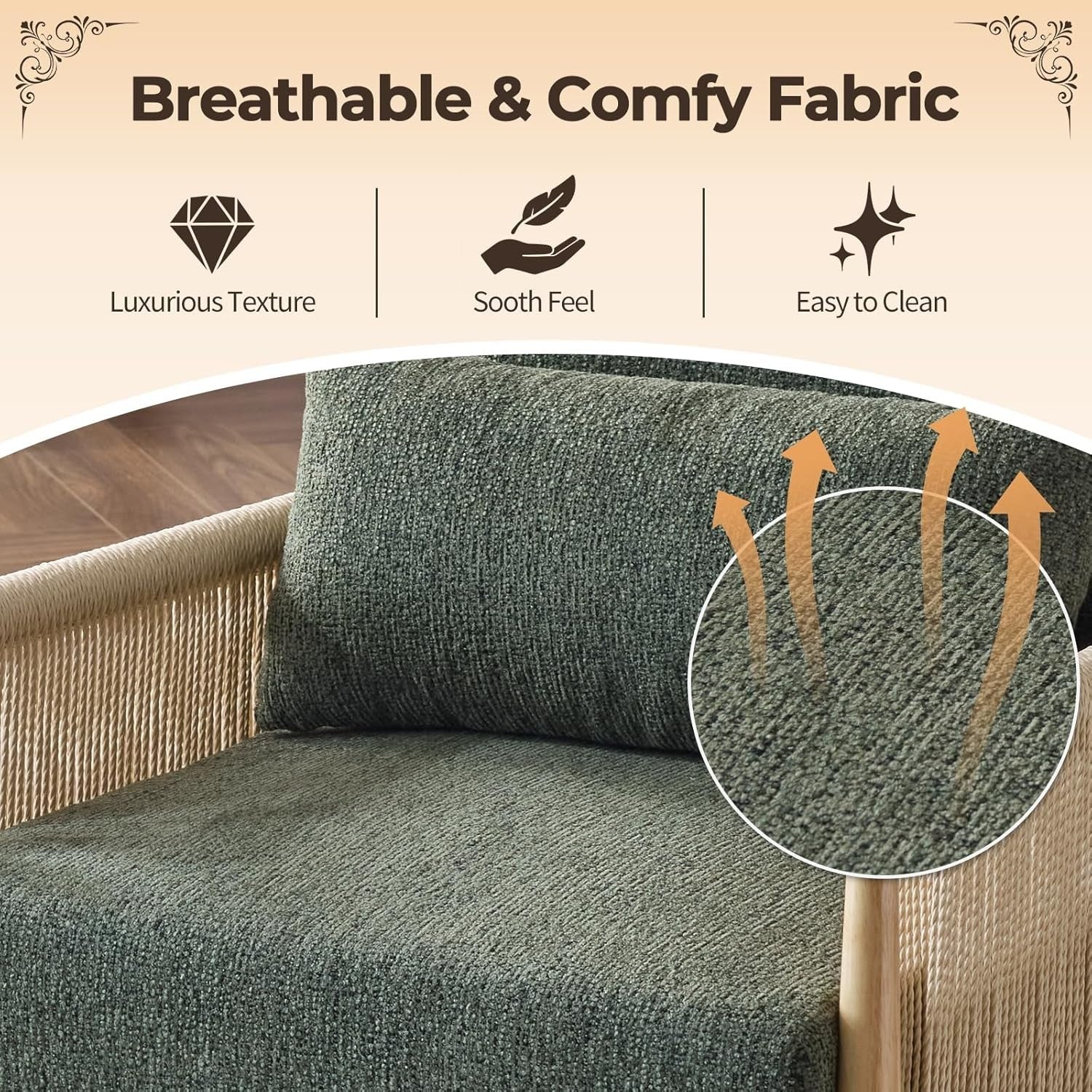 Rattan Accent Armchair Modern Lounge Chair w Pillow Wood Frame Comfy