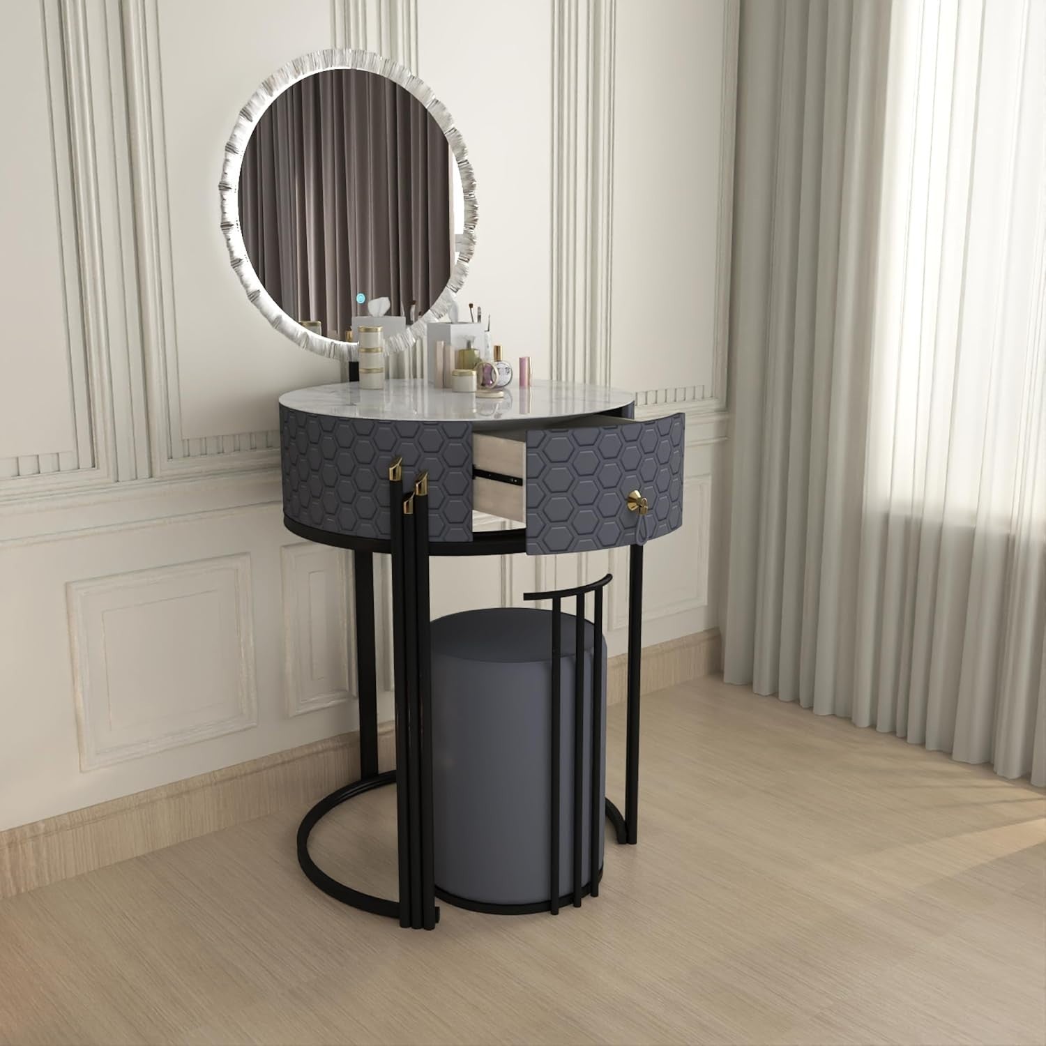 Dressing Table Mirror 7 Drawers Makeup Vanity Set Stool Bedroom Furniture