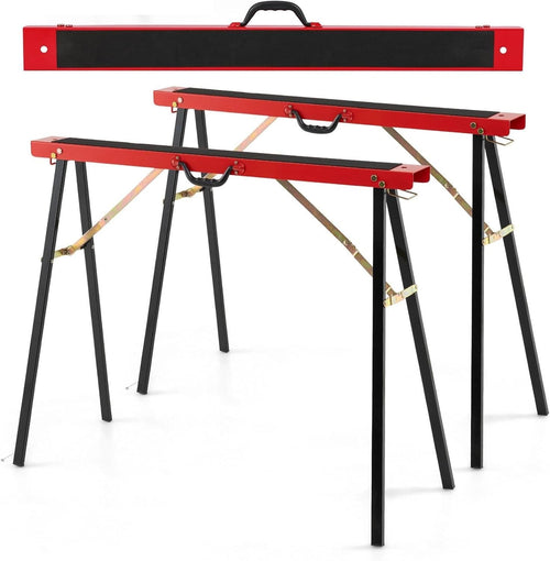 2x Folding Sawhorses Heavy Duty Metal Stands 375kg Non-Slip Portable Set