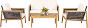 4PC Outdoor Rattan Sofa Set Wooden Patio Lounge Chairs Table Cushioned