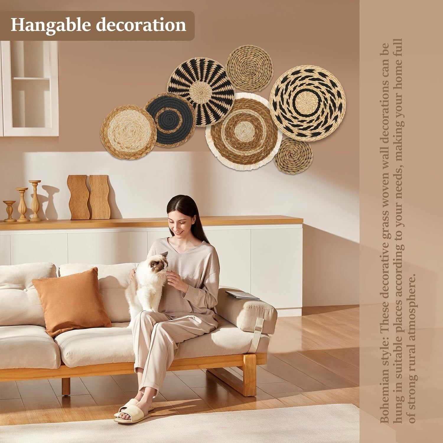 7 Pcs Boho Woven Wall Baskets Handmade Rattan Decor 5 Sizes