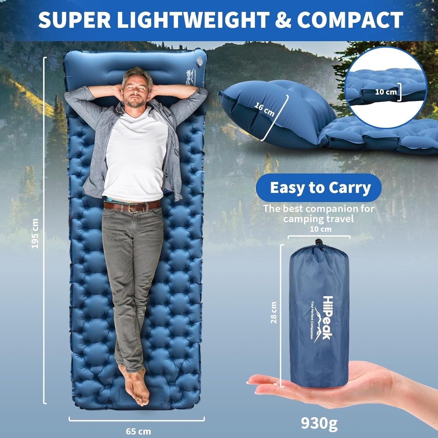 Ultralight Inflatable Camping Sleeping Pad with Built-In Pillow & Pump