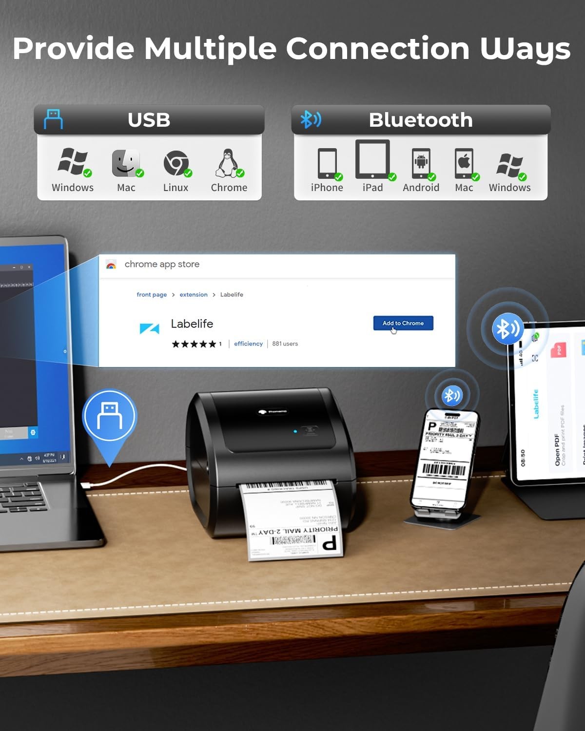 Bluetooth 4x6 Shipping Label Printer Thermal Wireless