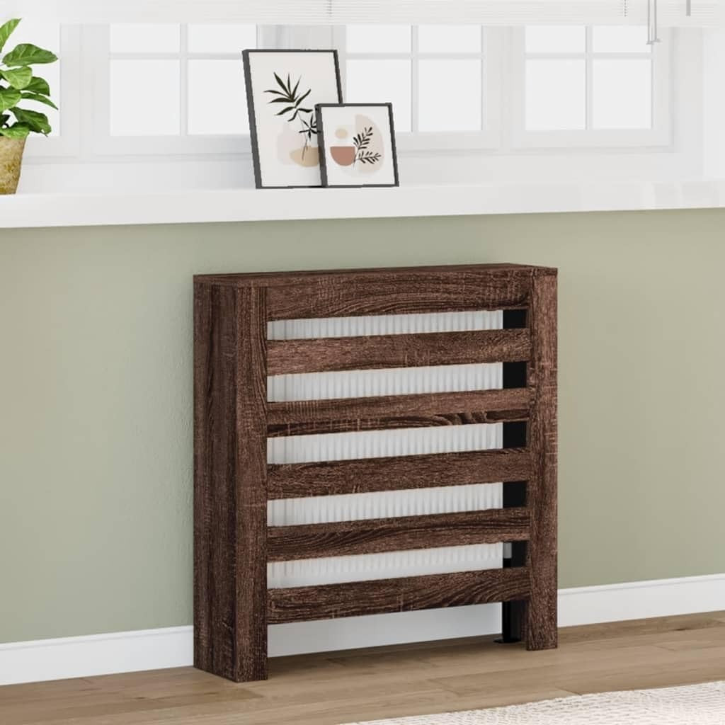 Modern Brown Oak Radiator Cover Shelf 78x20x82cm – Slatted Heater Cabinet