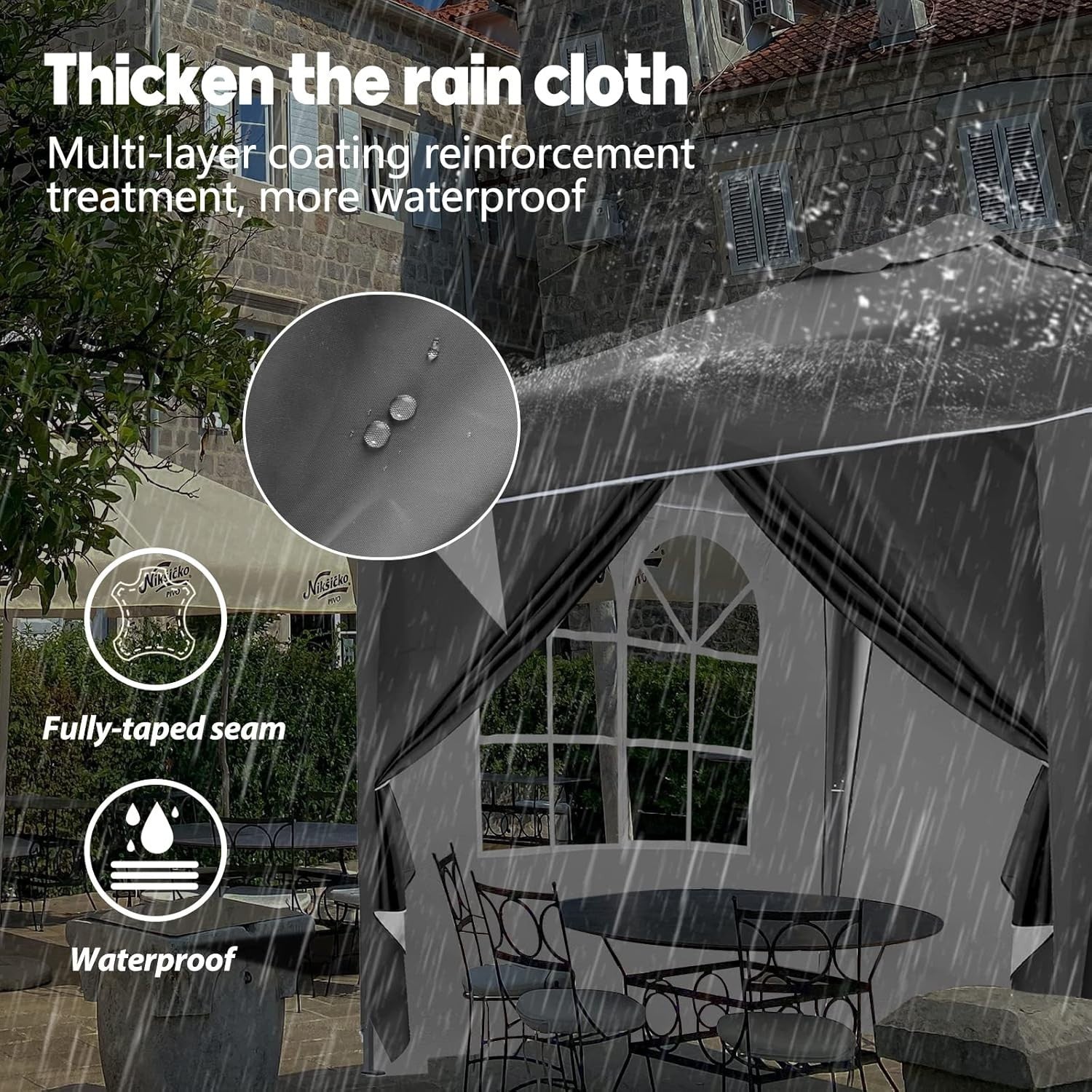 3x3M Grey Pop Up Gazebo With Removable Sides Fully Waterproof Outdoor Tent