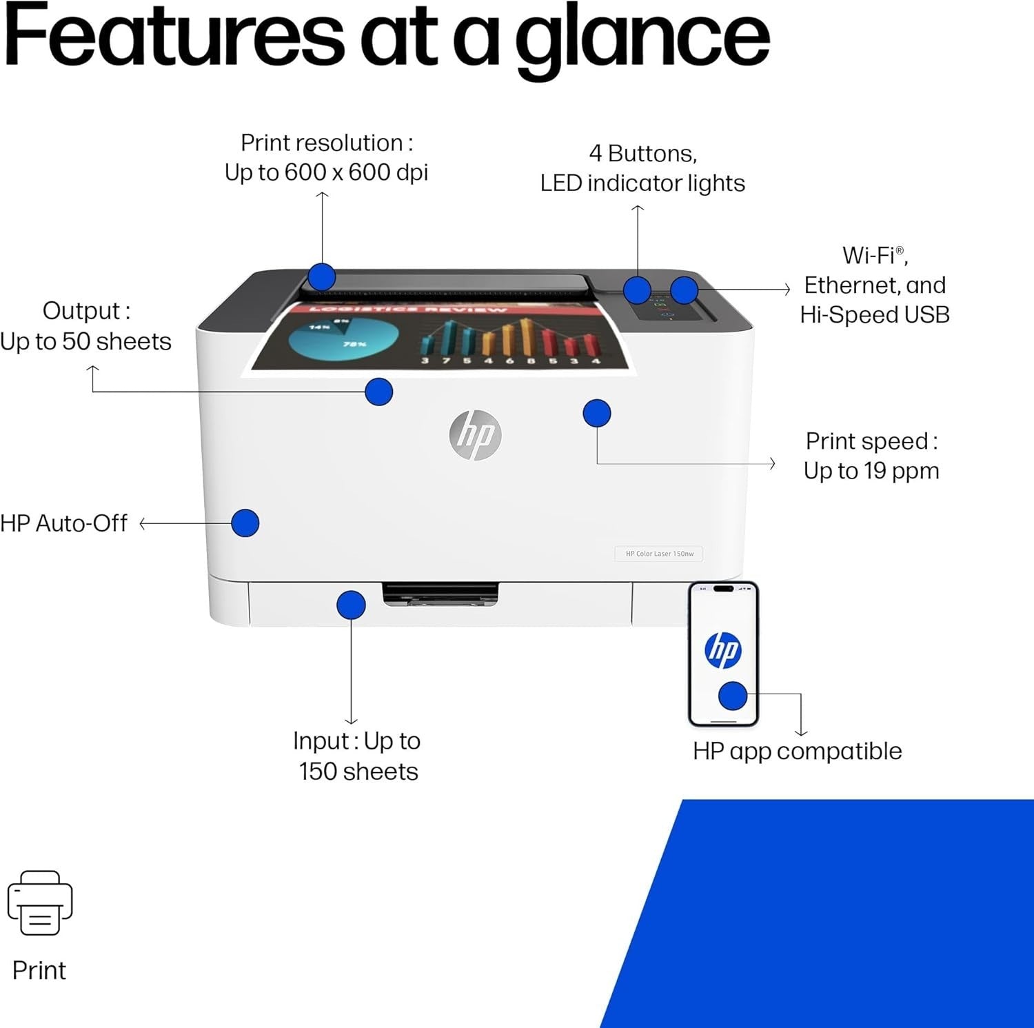 White Colour Laser Printer | Compact Wireless | Home & Office Use
