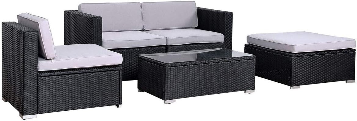Outdoor Rattan Garden Sofa Set 5-Piece Patio Lounge Furniture with Cushions