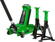 3 Ton Trolley Jack Super Rocket Lift + 3T Axle Stands Heavy Duty Set 120–456mm