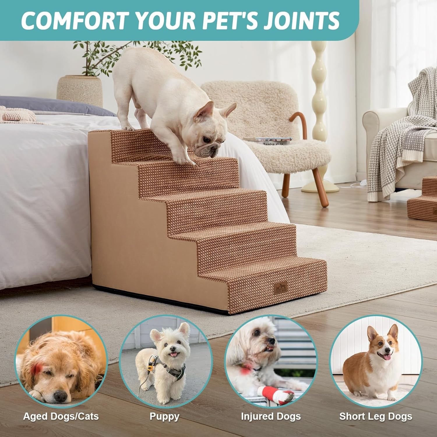 Wide Dog Stairs Non-Slip Pet Steps for Small Dogs Cats Puppy 75x50x60cm