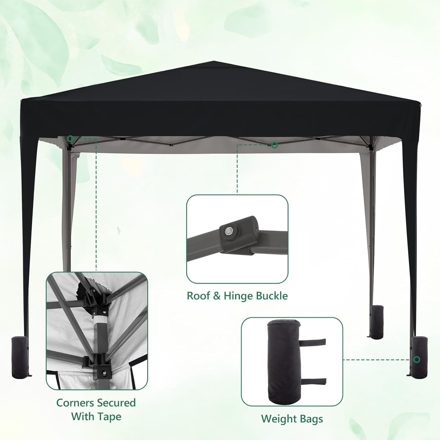 3x3M Waterproof Pop Up Gazebo With Sides Outdoor Garden Party Tent Black