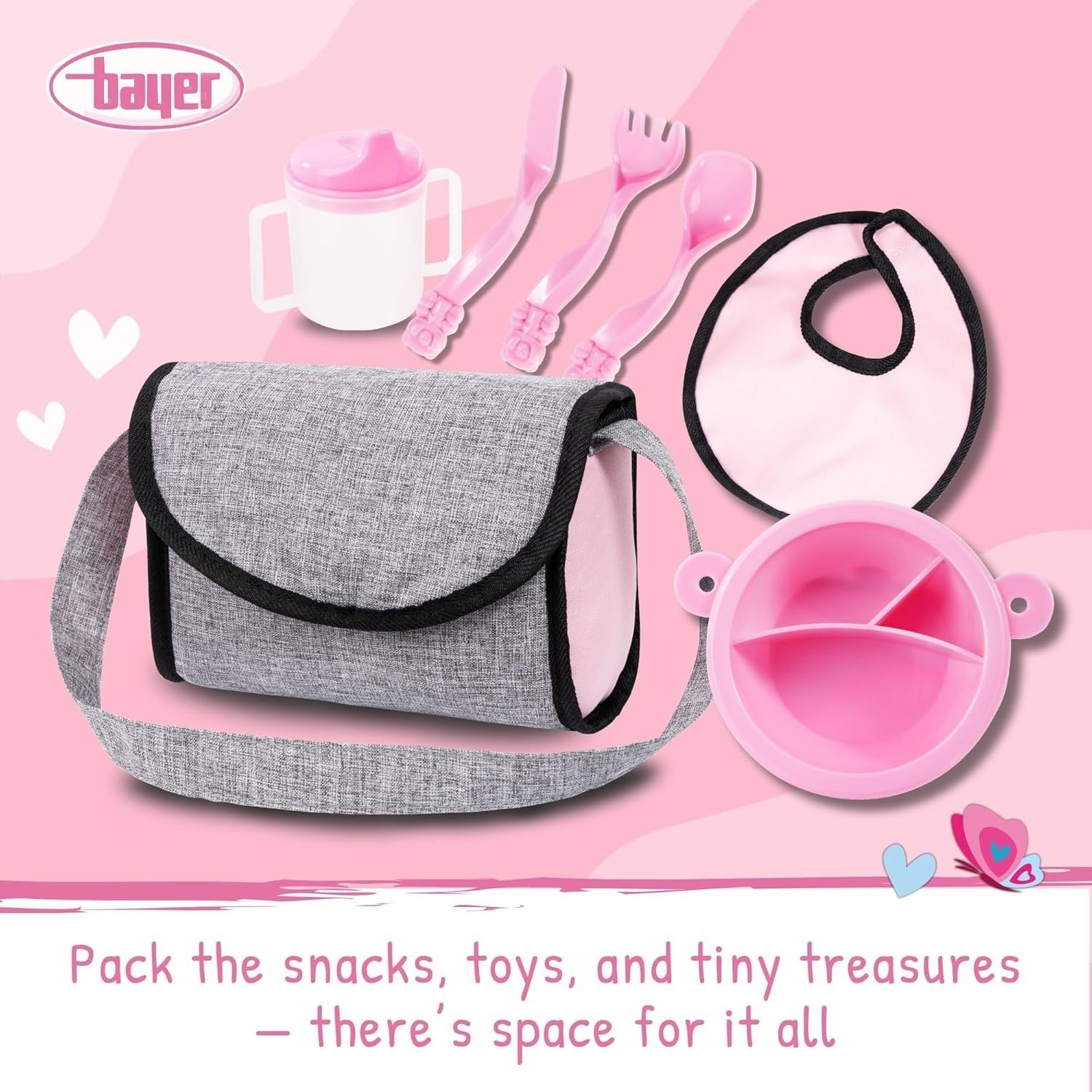 Pink Doll Stroller Pram Set 10pc Pushchair Cot Play Mat Accessories 46cm