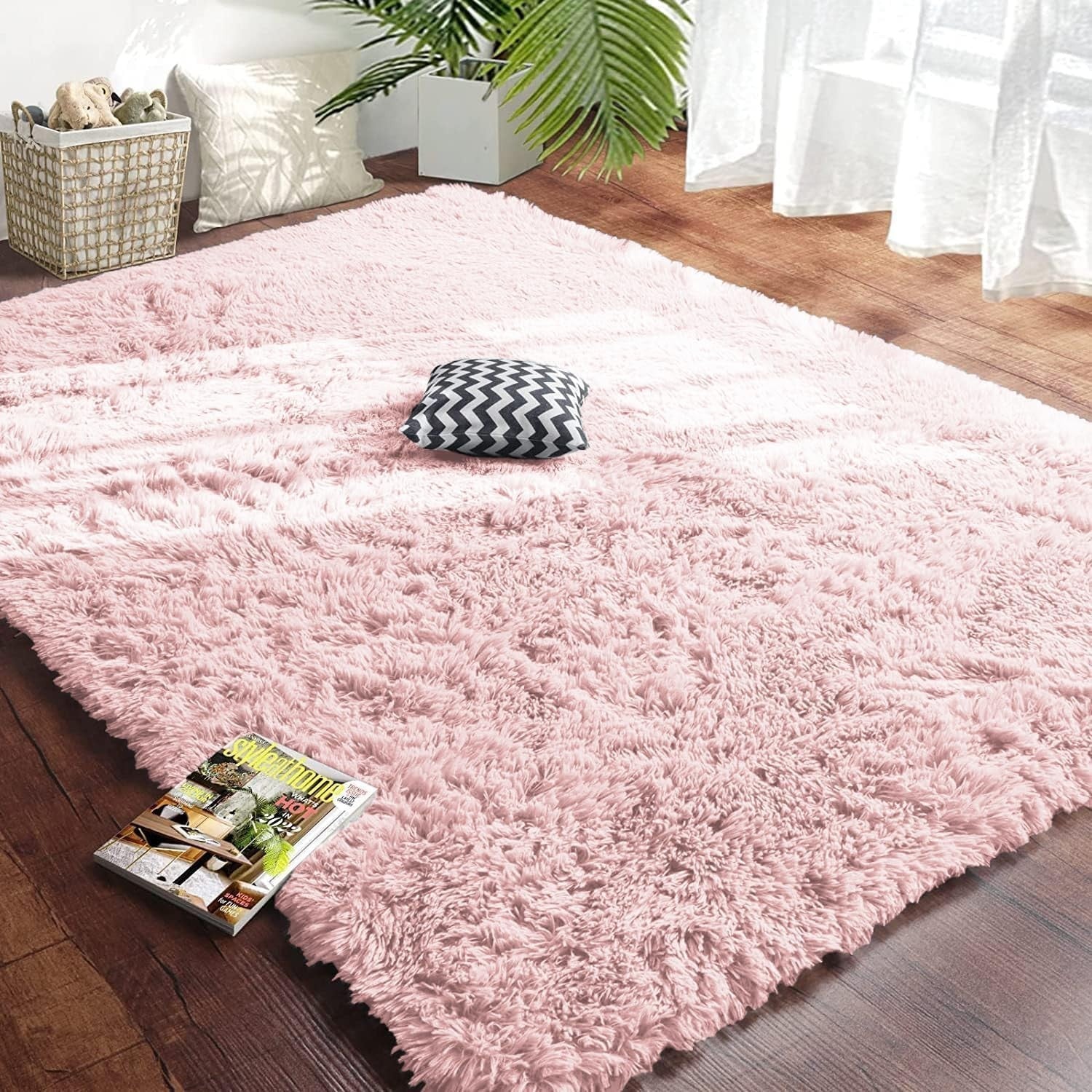 Pink Shaggy Area Rugs Set 2pcs 120x170cm Super Soft Non Slip Bedroom Rugs
