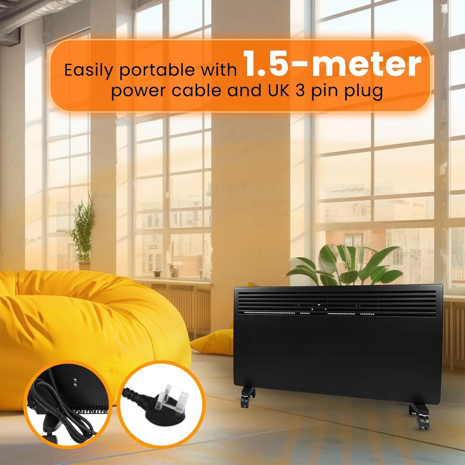 Energy Efficient Electric Panel Heater with Timer, Thermostat & IP24