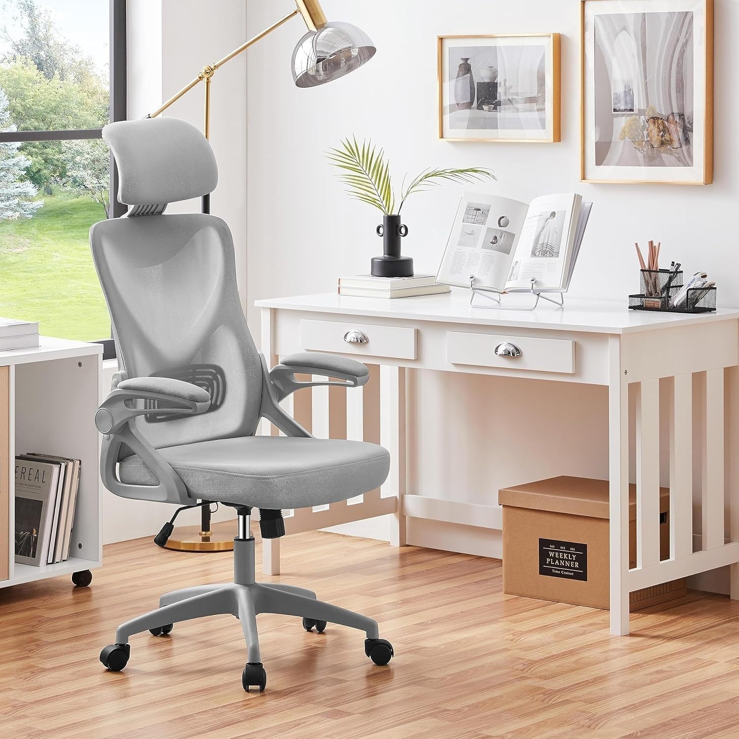 Ergonomic Mesh Office Chair Cushion Seat Headrest Adjustable Lumbar Support Grey