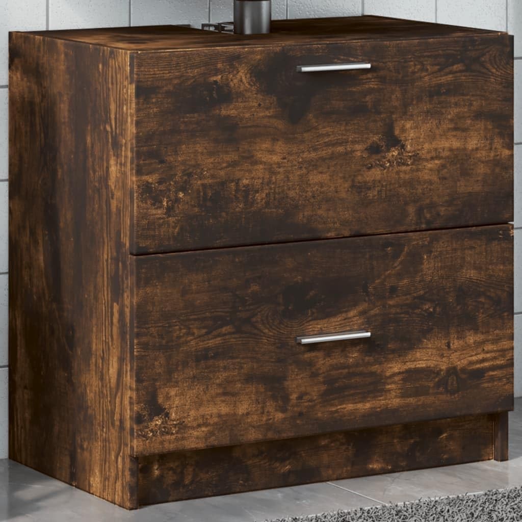 Smoked Oak Bathroom Sink Cabinet 59x37x59cm Modern Under Sink Storage Unit