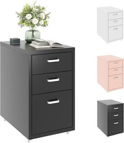 Black Mobile Filing Cabinet 3 Drawer A4 Under Desk Office Storage