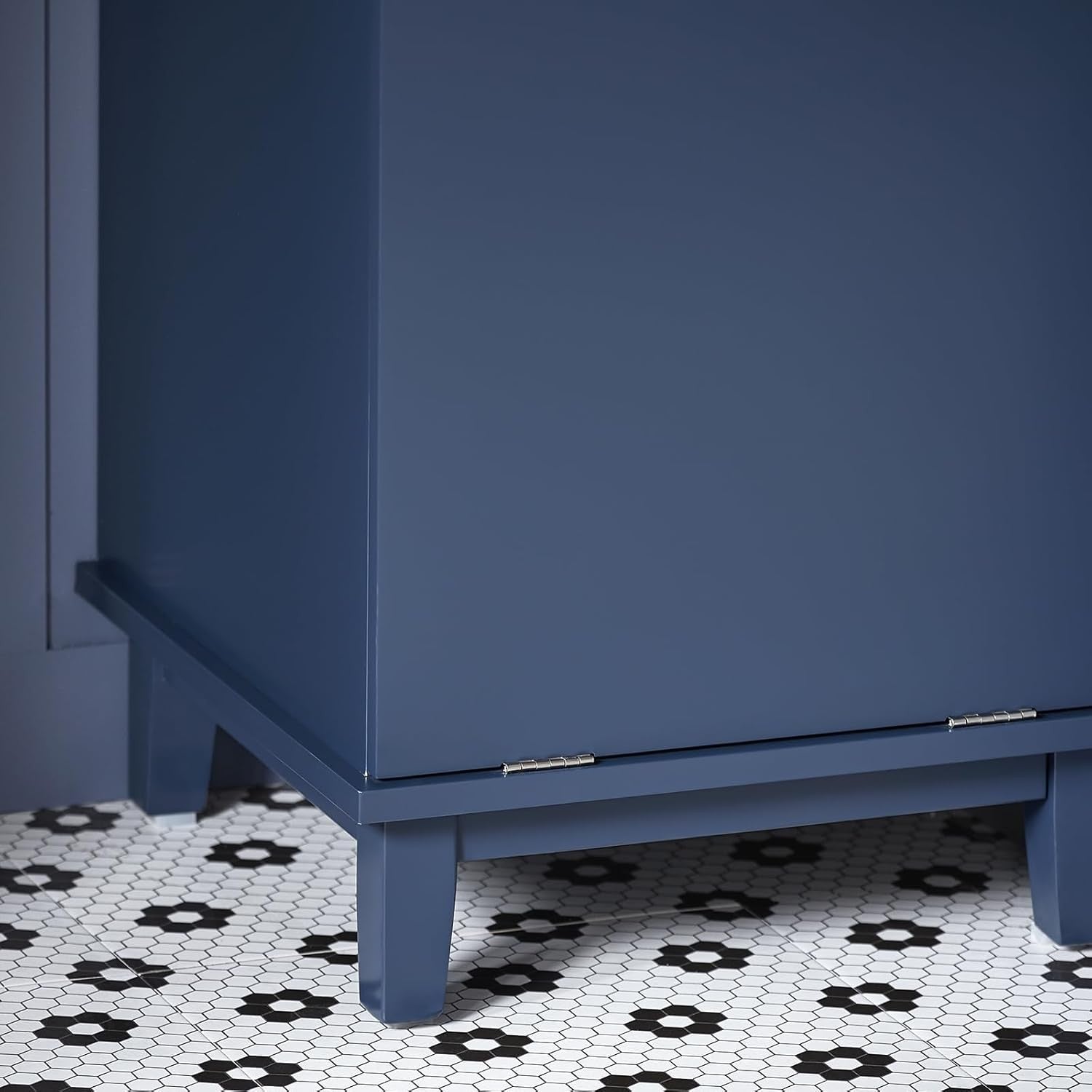 Slim Bathroom Laundry Cabinet with Fold Out Basket Drawer Storage Blue