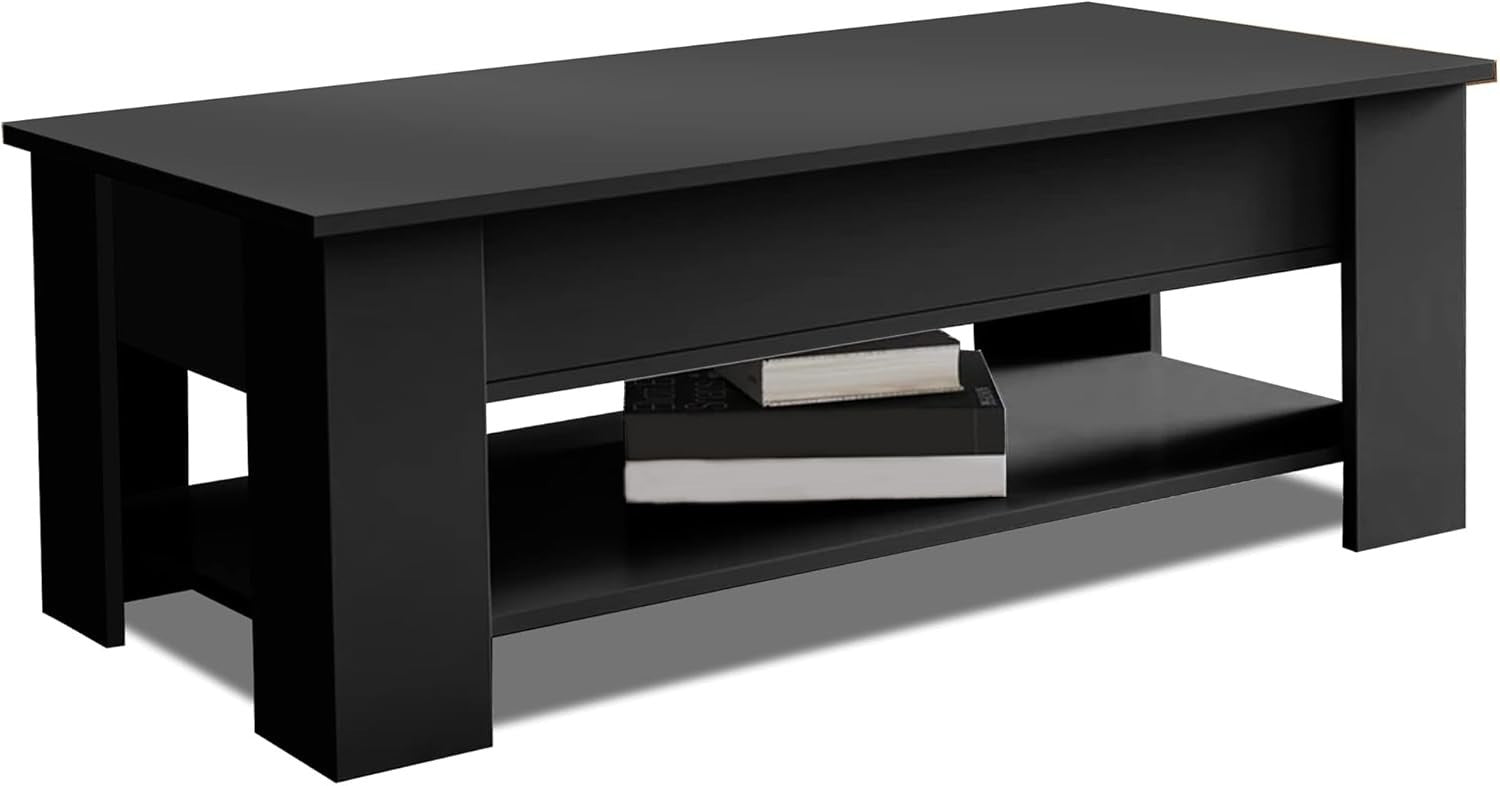 Lift Up Coffee Table with Storage, Black 120x60cm Adjustable Height