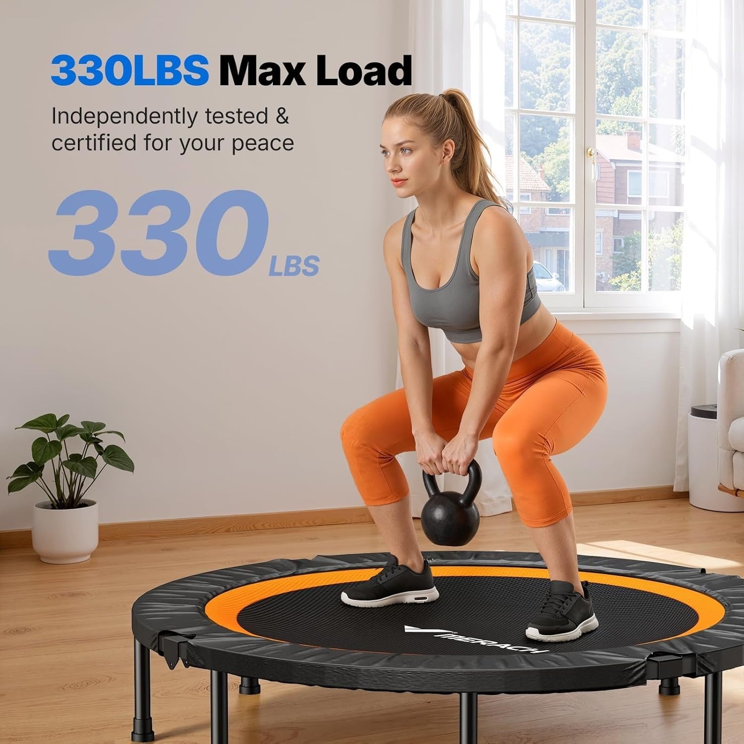 48” Quiet Foldable Exercise Trampoline Indoor Rebounder 330lb Capacity