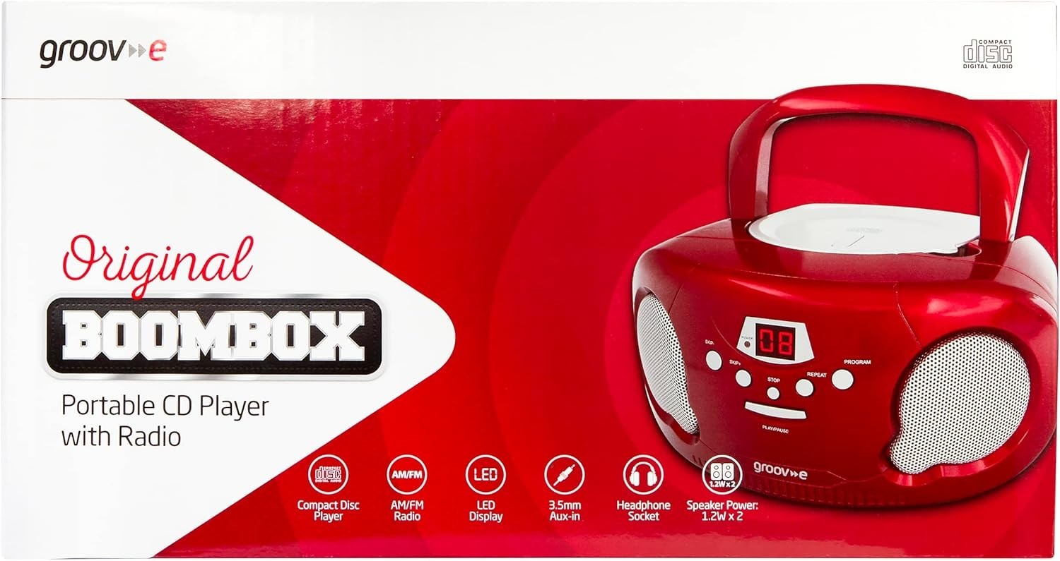 Portable Boombox CD Player Radio AUX Headphone Kids Story CD Bundle Red