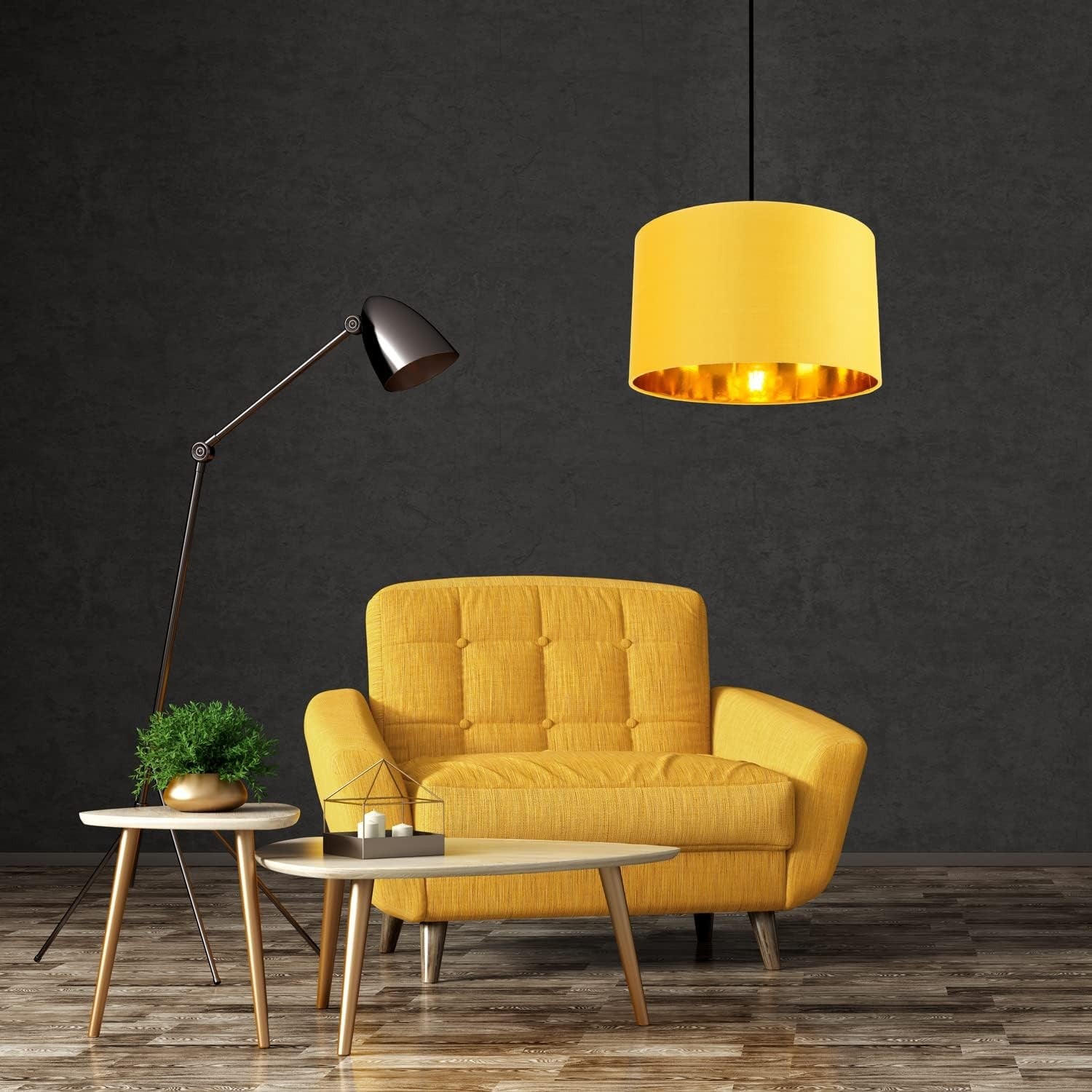 Ochre Drum Lamp Shade Gold Lined Modern Table Floor Pendant 14"