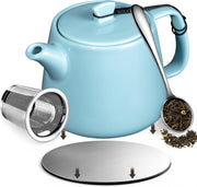 600ml Porcelain Teapot with Infuser & Coaster Sky Blue Tea Pot Set