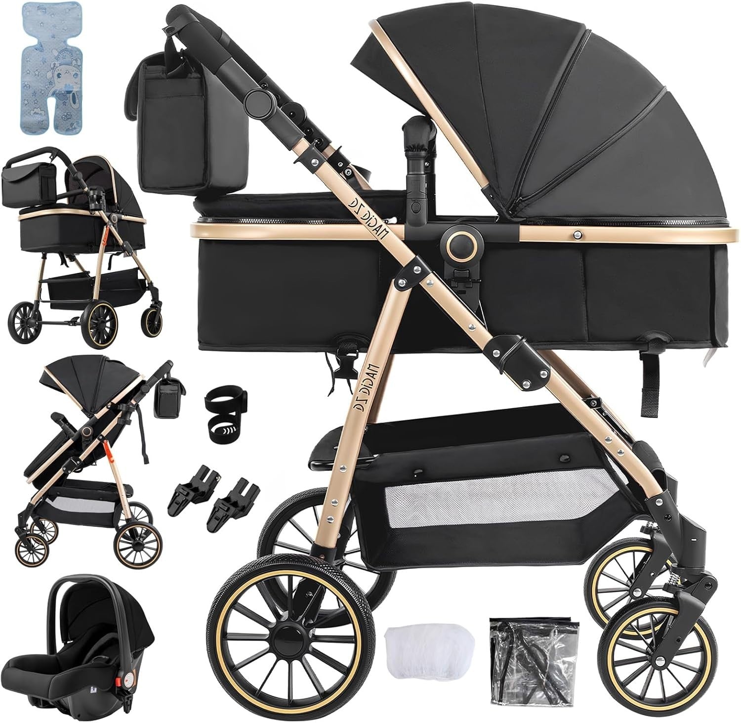 3in1 Baby Stroller Travel System High Landscape Pushchair Reversible Seat Black