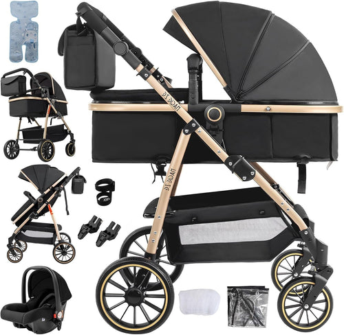 3in1 Baby Stroller Travel System High Landscape Pushchair Reversible Seat Black