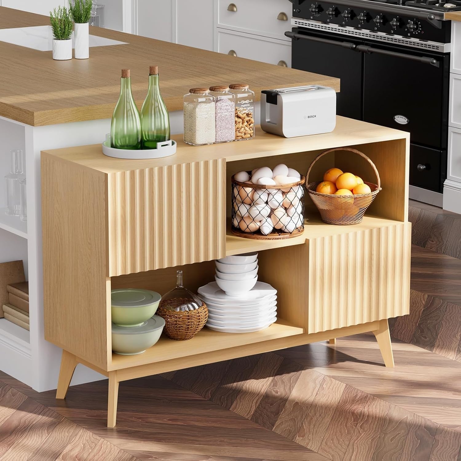 Modern Oak Sideboard Cabinet 100CM Storage Unit with Doors & Open Shelves