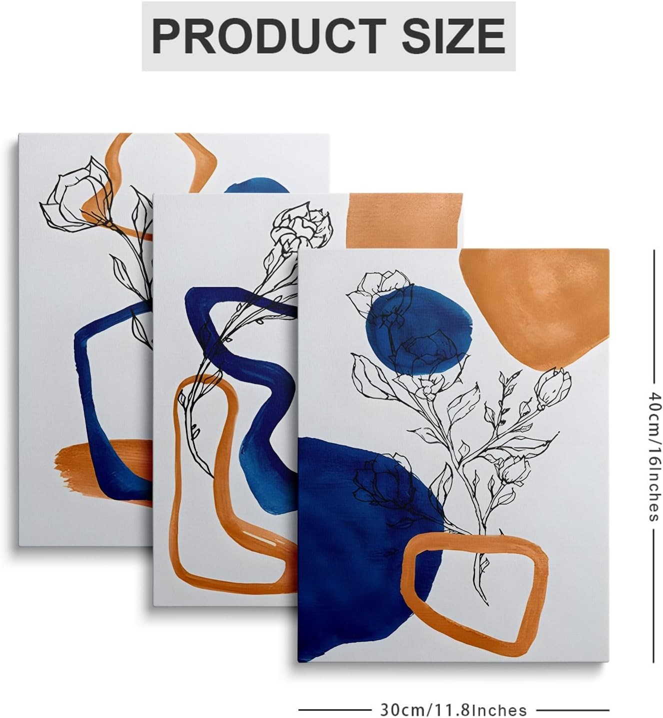 3Pcs Abstract Canvas Wall Art – Navy Blue & Gold Modern Boho Decor