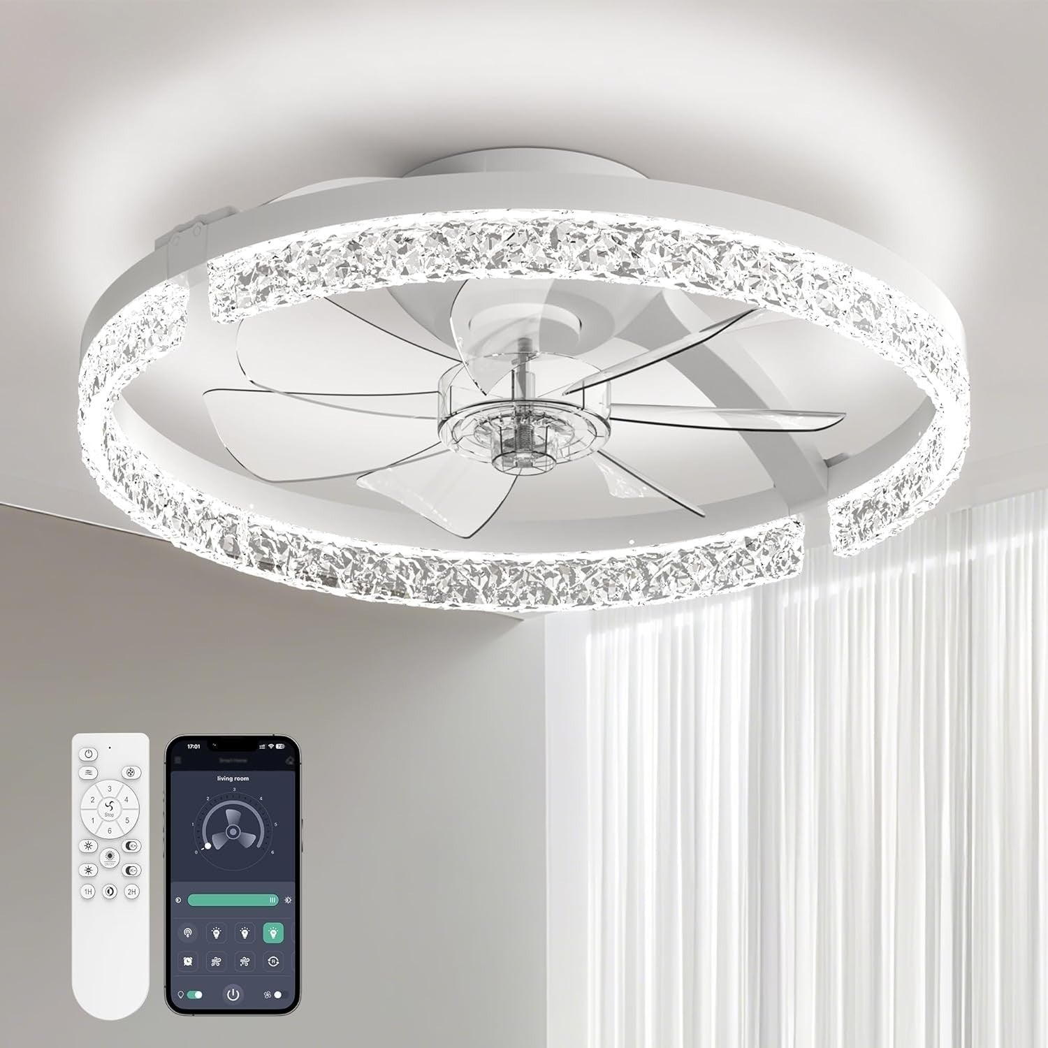 Aphyni 46cm Ceiling Fan with Lights Low Profile LED Dimmable Remote