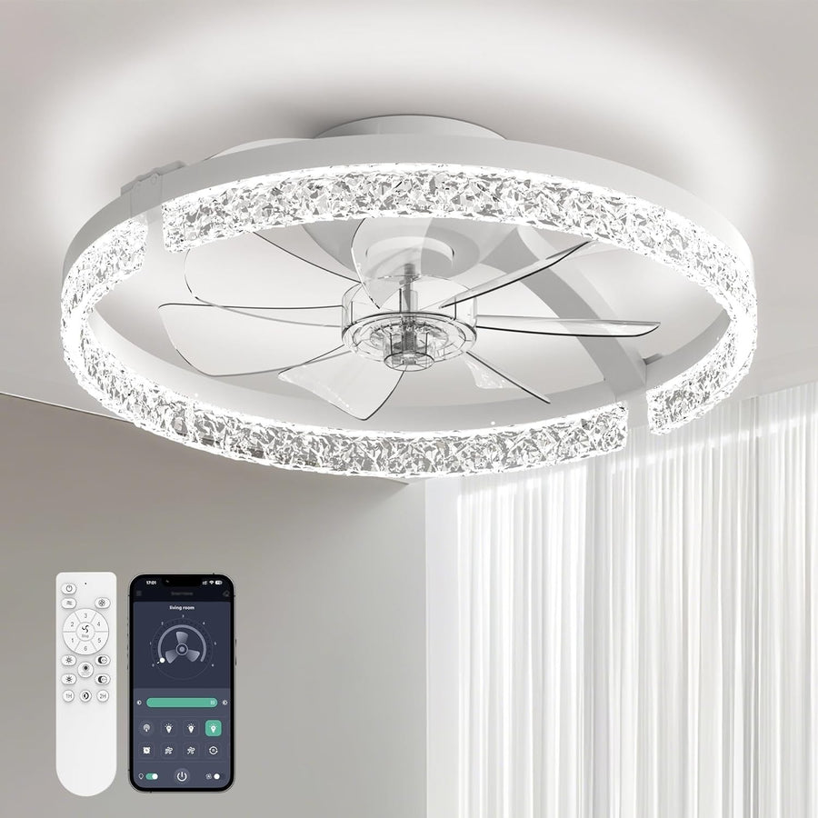 Aphyni 46cm Ceiling Fan with Lights Low Profile LED Dimmable Remote