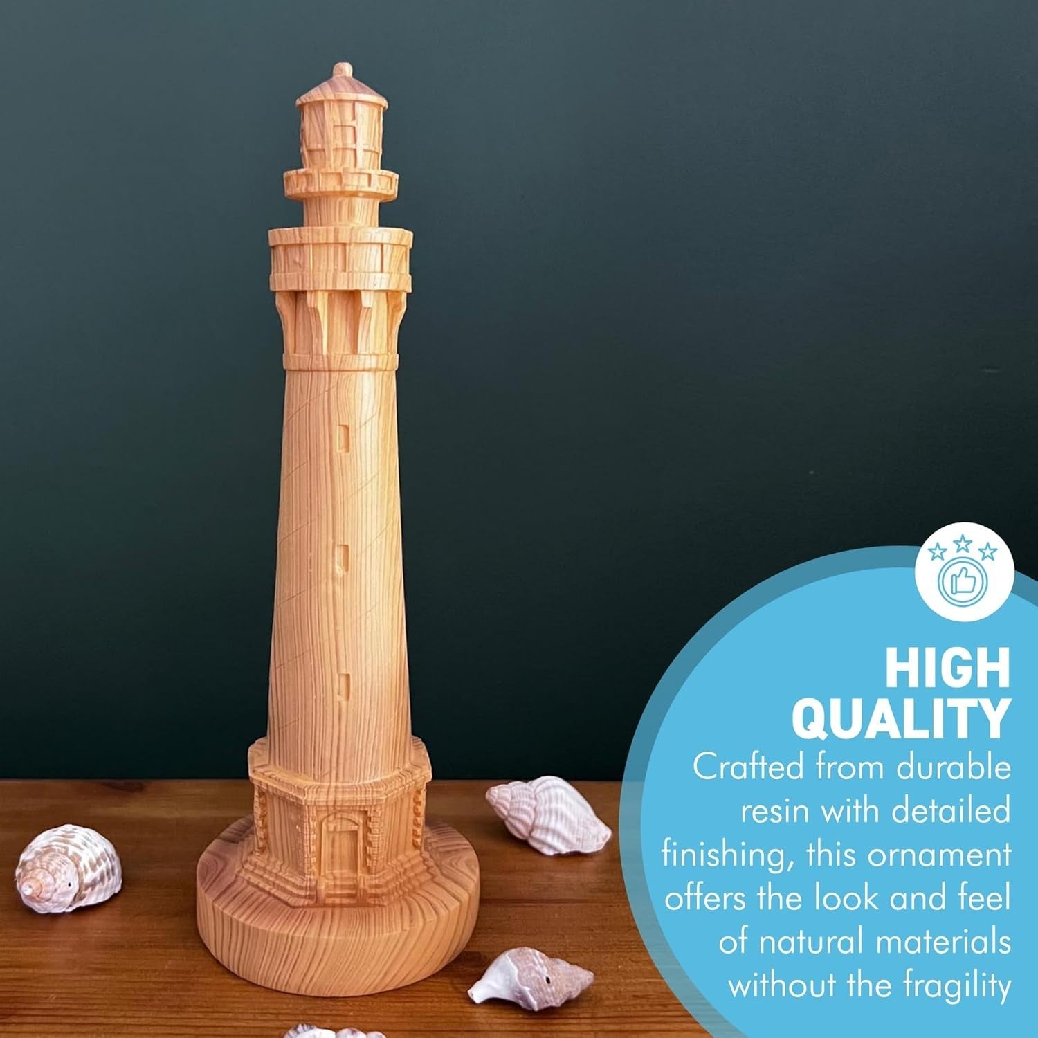 Coastal Lighthouse Ornament 23cm Wood Effect Nautical Home Decor Seaside Statue