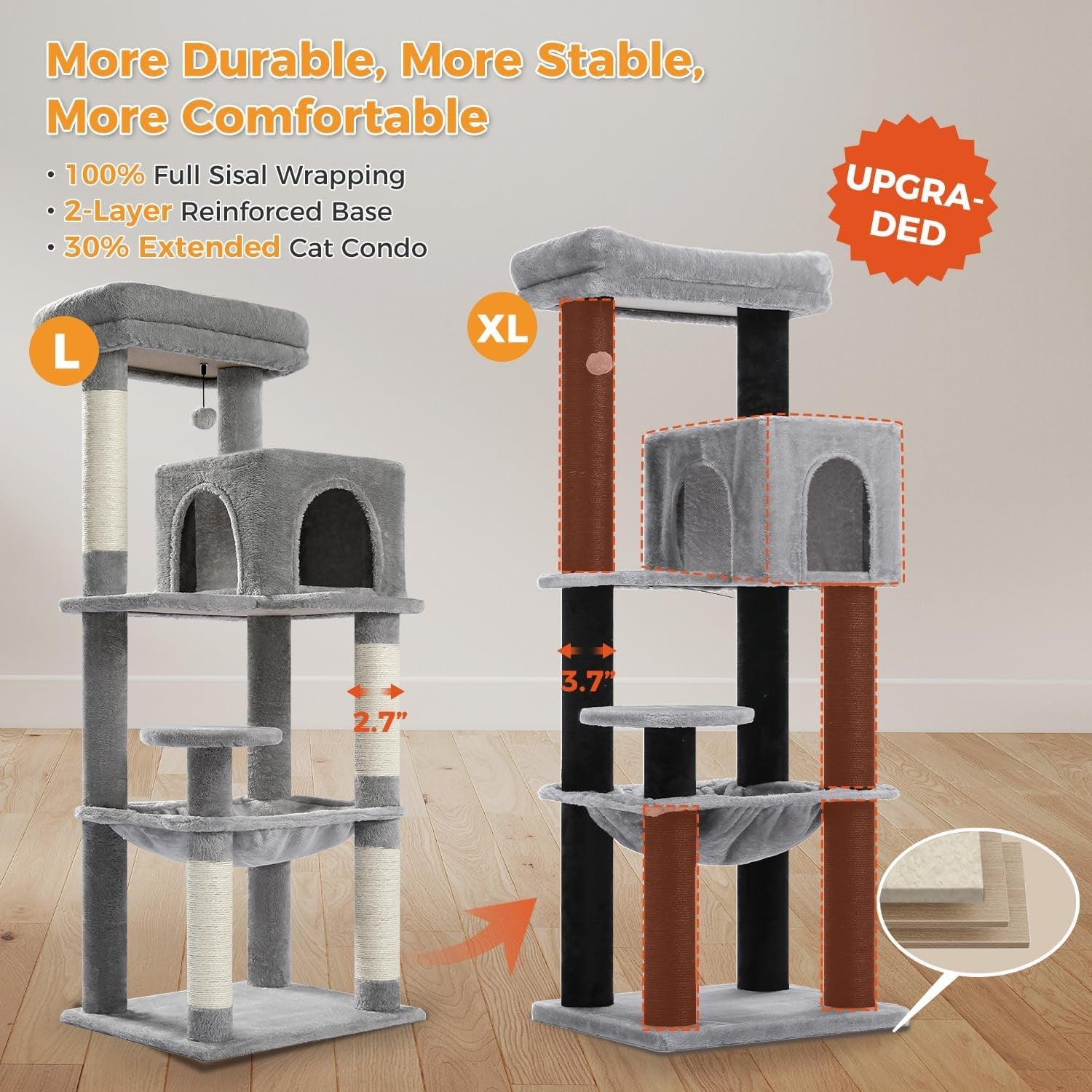 Large Cat Tree Tower 147cm Multi Level Thick Scratching Hammock Condo