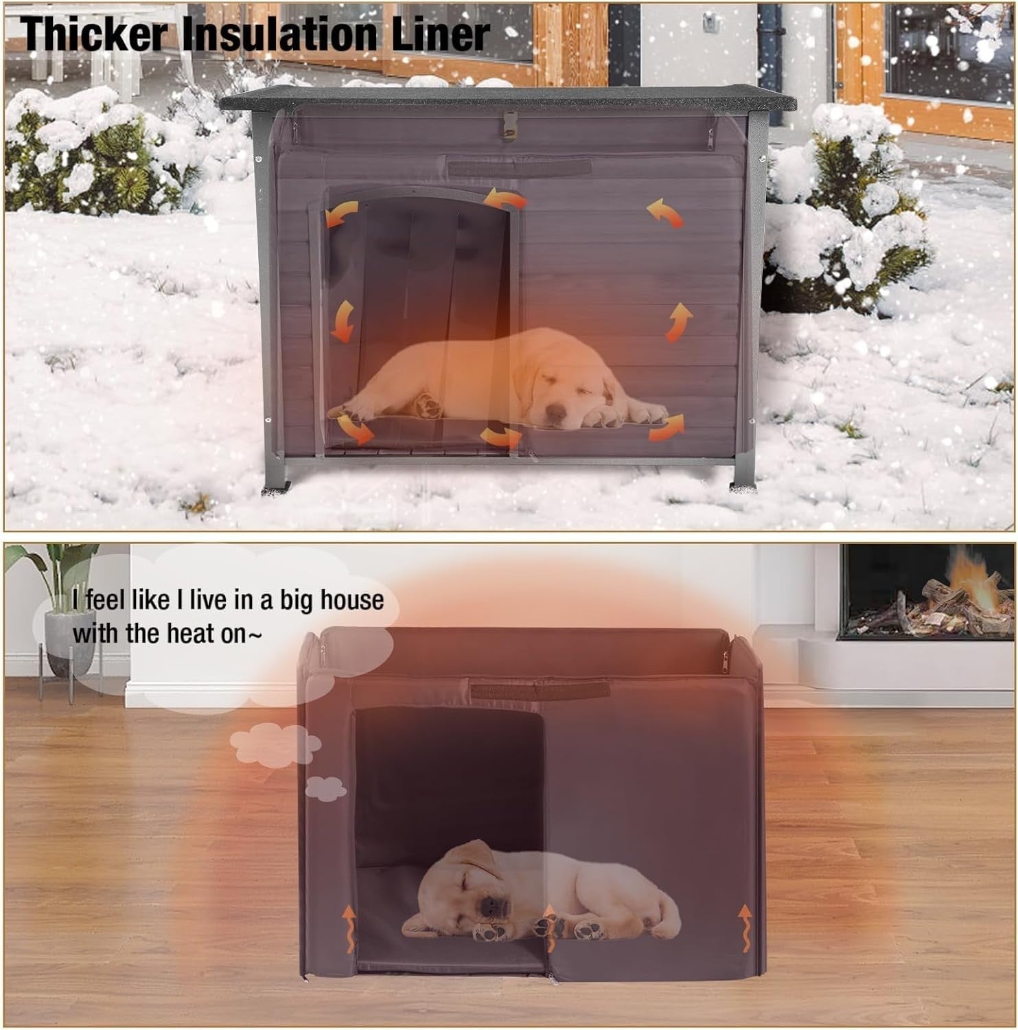 Insulated Weatherproof Dog House with Elevated Floor & Openable Roof